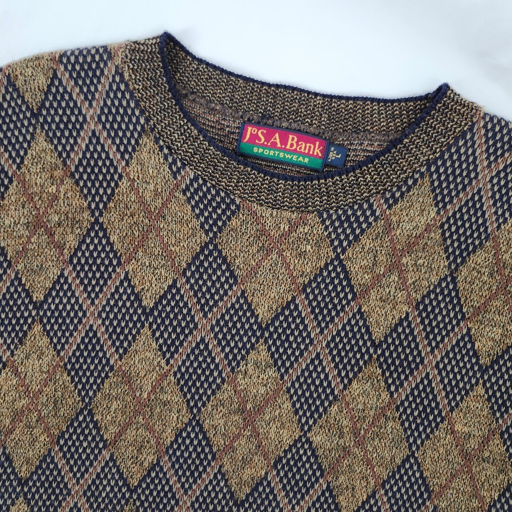 VTG Jos. A. Bank Mens Preppy Heritage Argyle Sweater Size L Old Money Grandpa